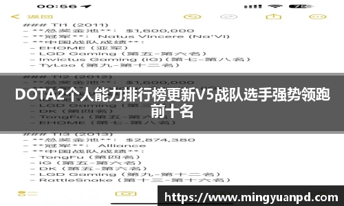 DOTA2个人能力排行榜更新V5战队选手强势领跑前十名